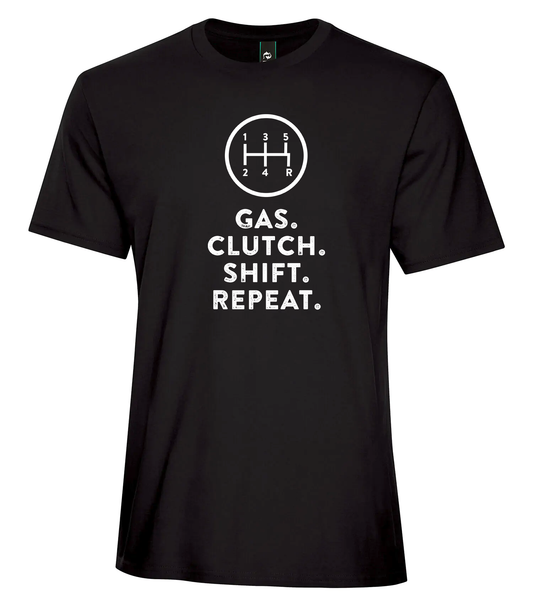 T-shirt "GAS. CLUTCH. SHIFT. REPEAT" à manches courtes pour hommes -   noir